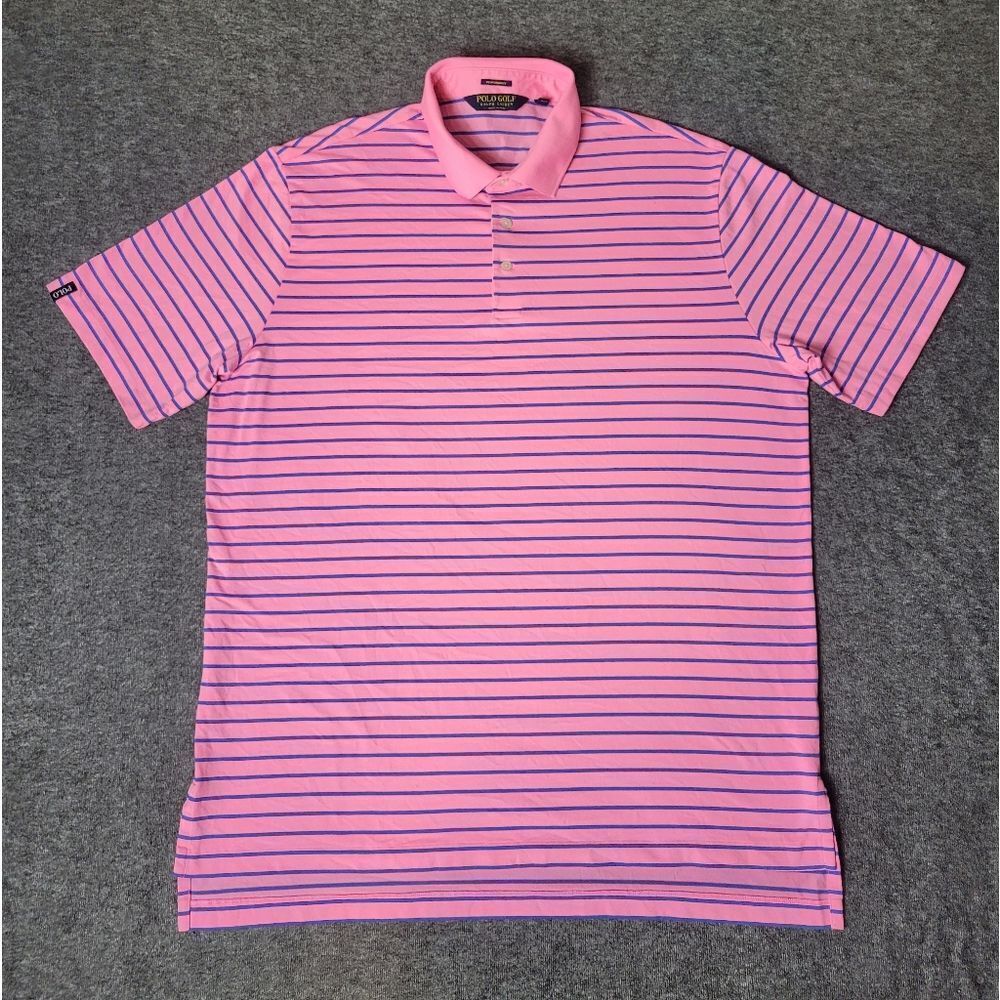 Polo Golf Ralph Lauren Men's Shirt SizeXL Pink Striped Performance Short Sleeve